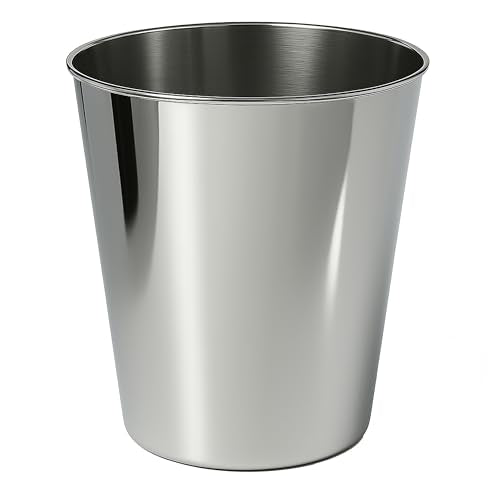 happimess Nolan 2 Gal Smooth Steel Wastebasket, Polished Steel | 10" Height, Lidless Open Top, Mechanical Finish, Small Space Design - color: Polished Steel, size: Set of 1