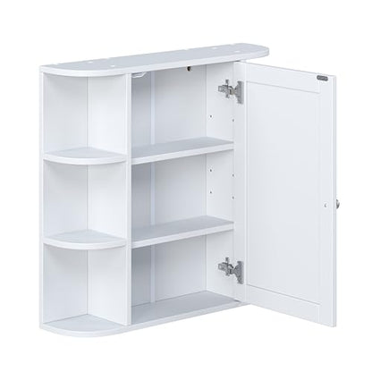 Merax Bathroom Medicine Cabinet, Bathroom Mirror Cabinet Wall Mounted with 6 Side Open Shelves, White Wall Cabinet with Mirror, White - color: White, style: With Mirror
