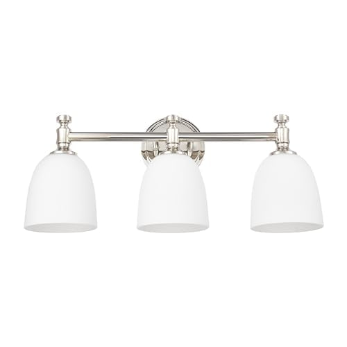 Bathroom Vanity Light, 3-Light Bathroom Light Fixtures Over Mirror, Traditional Vanity Lights for Living Room, Milk White Bell Glass Shades, Standard E26 Base, Polished Nickel - color: Polished Nickel, size: 3-Light