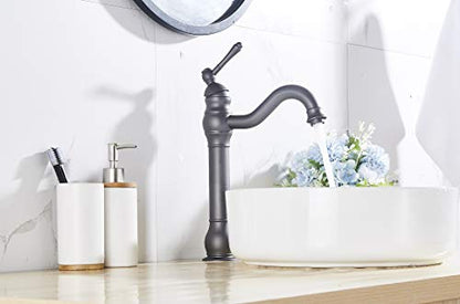Bathroom Faucet 360° Swivel Single-Handle One Hole Bathroom Vessel Sink Faucet Matching Pop Up Drain Grey Farmhouse Bathroom Vanity Faucet - color: Gray, size: Vessel