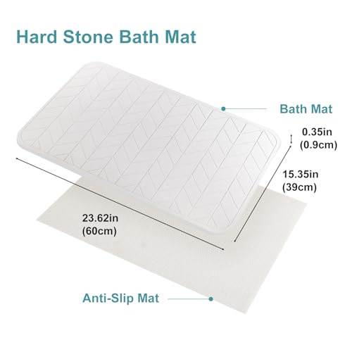 JUERLEN 2 Pack Diatomaceous Earth Shower Mat, Stone Bath Mat, Nonslip Super Absorbent Fast-Drying Hard Bath Mat for Bathroom Shower Floor, 24 x 16 inch, White Arrow Design - color: White