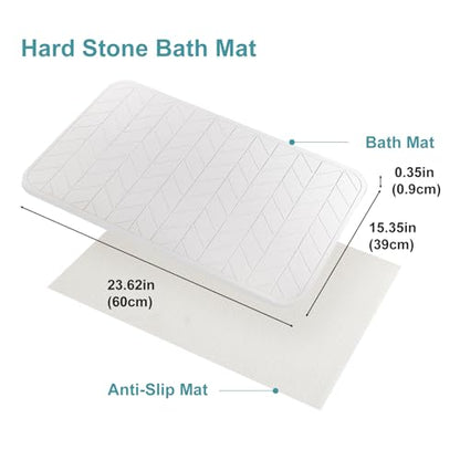 JUERLEN 2 Pack Diatomaceous Earth Shower Mat, Stone Bath Mat, Nonslip Super Absorbent Fast-Drying Hard Bath Mat for Bathroom Shower Floor, 24 x 16 inch, White Arrow Design - color: White
