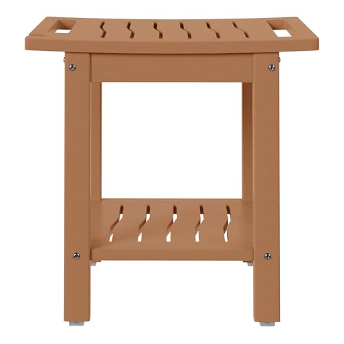 Sage HDPE Poly Plastic Waterproof Bathroom Shower Bench, Teak - color: Teak