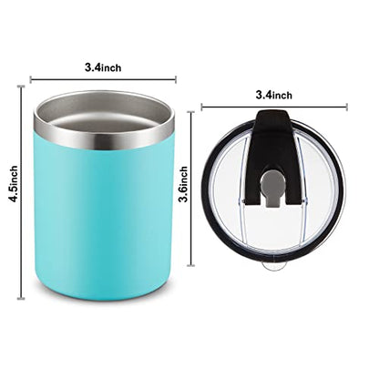 MEWAY 12 oz Lowball, Tumbler Stainless Steel Double Wall Vacuum Insulated Mug with Straw and Lid, Cleaning Brush ，Durable Powder Coated Insulated Coffee Cup for Cold & Hot Drinks (Light Blue,4 pack) - color: Light Blue
