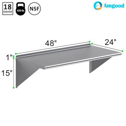AmGood 24 in. x 48 in. Stainless Steel Wall Shelf | NSF | Metal Shelving | Garage, Laundry, Storage, Utility Room | Restaurant, Commercial Kitchen - size: 24 in. x 48 in.