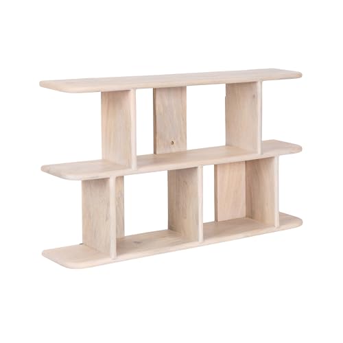 Kate and Laurel Madero Transitional Solid Wood Wall Shelf, 30 x 6 x 17, Whitewash, Modern Small Ladder Shelf for Use as Living Room Display Shelf or Over Toilet Storage Shelf - color: White
