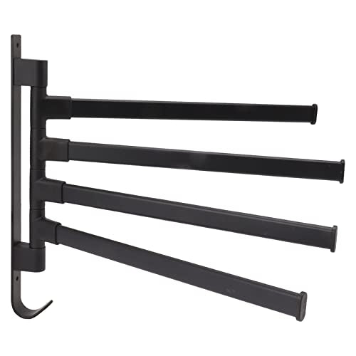 Swivel Towel Rack, Wall Mounted Aluminum Matte Back Towel Bar, Towel Holder with Bottom Hook and Multi Arms for Coats, Clothes, Handbags, Umbrellas(4 Rods) - color: 4 Rods