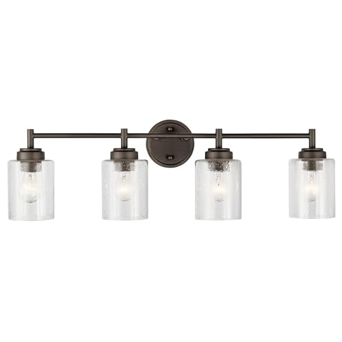 Kichler Winslow 30" Vanity Light in Olde Bronze®, 4-Light Transitional Bathroom Light with Clear Seeded Glass. (30" W x 9.25" H), 45887OZ - color: Old Bronze, size: 30"
