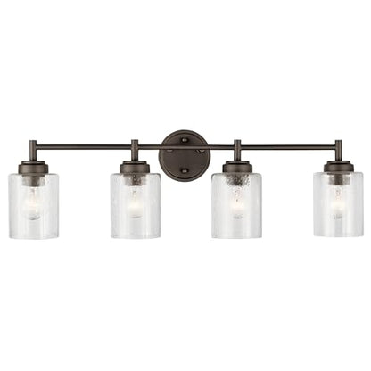 Kichler Winslow 30" Vanity Light in Olde Bronze®, 4-Light Transitional Bathroom Light with Clear Seeded Glass. (30" W x 9.25" H), 45887OZ - color: Old Bronze, size: 30"