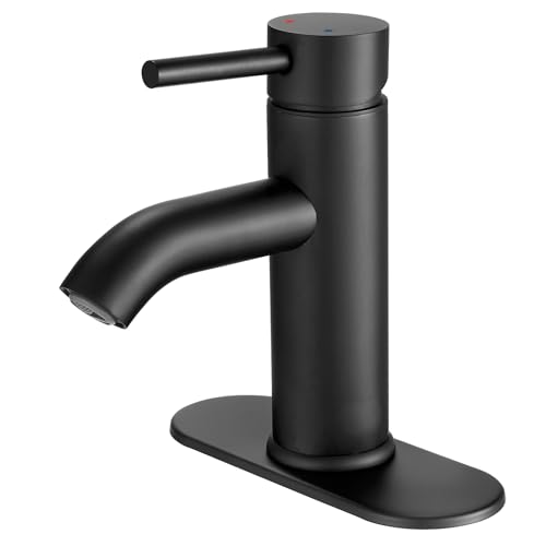 VOTON Black Bathroom Faucet Single Handle Matte Black Bathroom Sink Faucet Rv Lavatory Vessel Faucet for Bathroom Faucet 1 or 3 Hole with Deck Plate - color: Black, size: Short