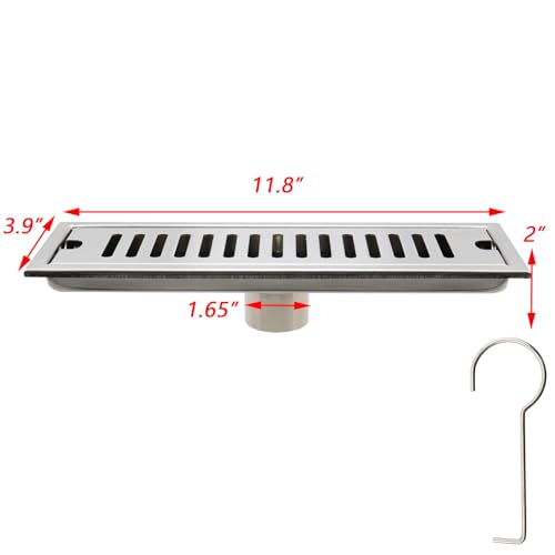 Dnyta 12 Inch Linear Shower Drain for Bathroom Shower (Silver, Fence Style) | 304 Stainless Steel Floor Drain Shower Drain with Drain Grate Removable & SS Hair Strainer, for Bathroom Kitchen or Toilet - style: Silver Fence Style + Stainless Steel Strainer