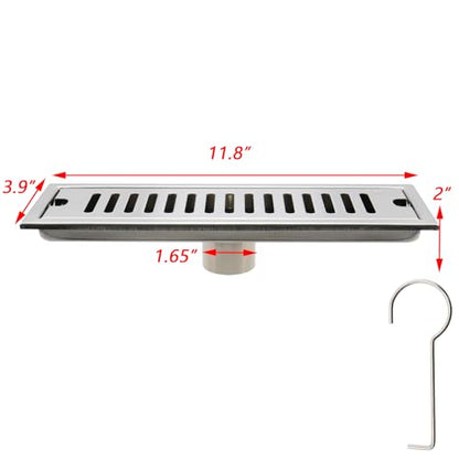 Dnyta 12 Inch Linear Shower Drain for Bathroom Shower (Silver, Fence Style) | 304 Stainless Steel Floor Drain Shower Drain with Drain Grate Removable & SS Hair Strainer, for Bathroom Kitchen or Toilet - style: Silver Fence Style + Stainless Steel Strainer