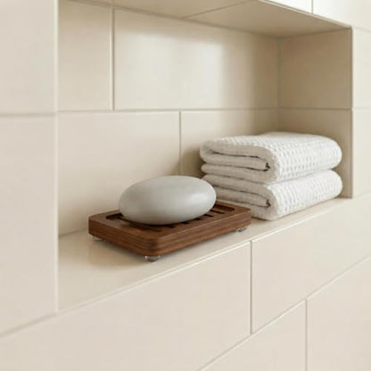 Wooden Soap Dish, Brown Bamboo Self-Draining Bathroom Tray, 2 Pack Slotted Design for Shower, Sink, Kitchen, Bathtub (Black Walnut) - color: Black Walnut