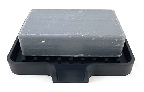Silicone Soap Dish Tray and Sponge Holder with Drain Chute, Rectangular, Kitchen and Bathroom Sink Organizer (Black, 5.2"x4" (Set of 2), 7.2 Ounces) - color: Black, size: (SM) 5.2"x4" (2pcs)