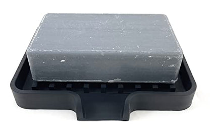 Silicone Soap Dish Tray and Sponge Holder with Drain Chute, Rectangular, Kitchen and Bathroom Sink Organizer (Black, 5.2"x4" (Set of 2), 7.2 Ounces) - color: Black, size: (SM) 5.2"x4" (2pcs)