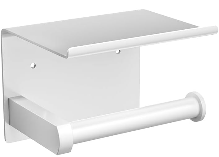 Premium Toilet Paper Holder with Phone Shelf, Wall Mounted, for Bathroom, Living Room, Restroom, RV, and so on, Stainless Steel-Rustproof,Tissue Roll Holder with Storage Shelf-White(YaoJooHome) - color: White