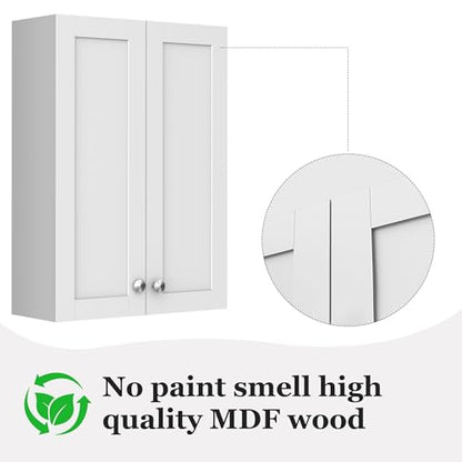 Bathroom Cabinet Wall Mounted Over Toilet Storage Cabinet 20x28 inch White Medicine Cabinets for Wall Mount Space Saver Bathroom Storage Cabinet with 2 Adjustable Shelves & 2 Doors