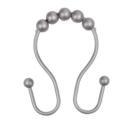 Kenney KN67124 Rust-Proof Gliding Aluminum Beaded Shower Curtain Rings with Double Hanging Hooks for Shower Curtain and Standard Shower Curtain Rod, Bathroom Use, Easy to Install, 12-Pack, Matte Gray
