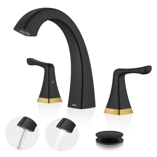 Black and Gold Bathroom Faucets for Sink 3 Hole 2 Handle Widespread | Bathroom Vanity Faucet with Pop Up Drain & Supply Lines, Lead-Free cUPC & NSF Certified, 8 Inch Faucet for Vanity RV Sink - color: Black & Gold