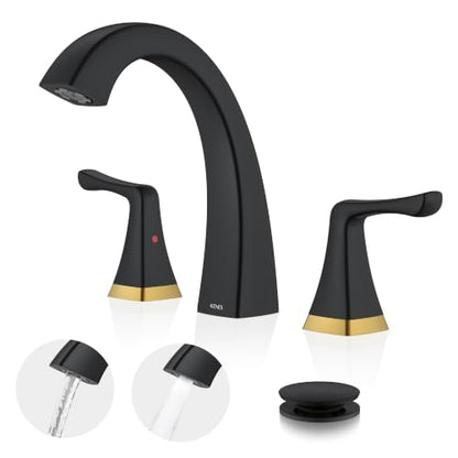 Black and Gold Bathroom Faucets for Sink 3 Hole 2 Handle Widespread | Bathroom Vanity Faucet with Pop Up Drain & Supply Lines, Lead-Free cUPC & NSF Certified, 8 Inch Faucet for Vanity RV Sink - color: Black & Gold
