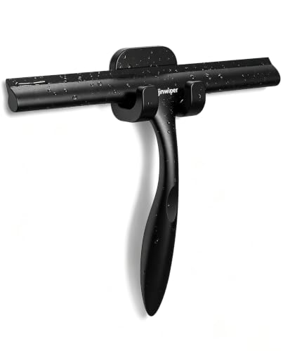 Shower Squeegee for Glass Doors 10 Inch, Black Bathroom Squeegee with Hook | Rust-Proof, Streak Free, All-Purpose Window Squeegee for Shower Glass, Tile Walls, Car, Ergonomic Grip, Silicone Squeegees - color: All Black