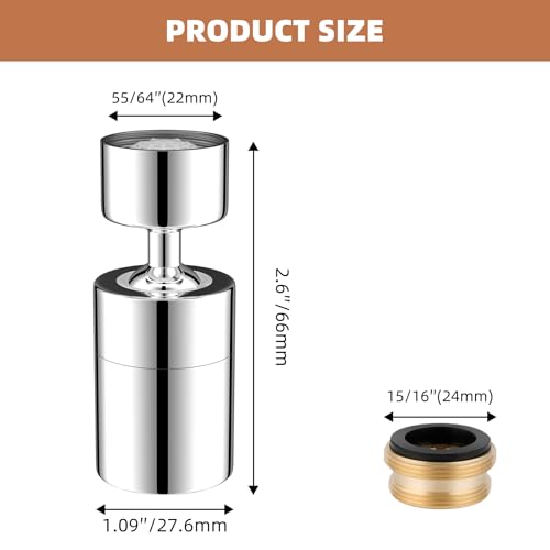 Hibbent NSF/ANSI/CAN 61 Certified Faucet Aerator, CUPC Certification 360 Degree Kitchen Sink Faucet Aerator, Dual-function Swivel Big Angle Kitchen Faucet Attachment, Faucet Replacement Part, Chrome - color: Chrome, style: Dual Modes