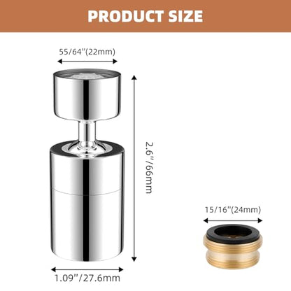Hibbent NSF/ANSI/CAN 61 Certified Faucet Aerator, CUPC Certification 360 Degree Kitchen Sink Faucet Aerator, Dual-function Swivel Big Angle Kitchen Faucet Attachment, Faucet Replacement Part, Chrome - color: Chrome, style: Dual Modes