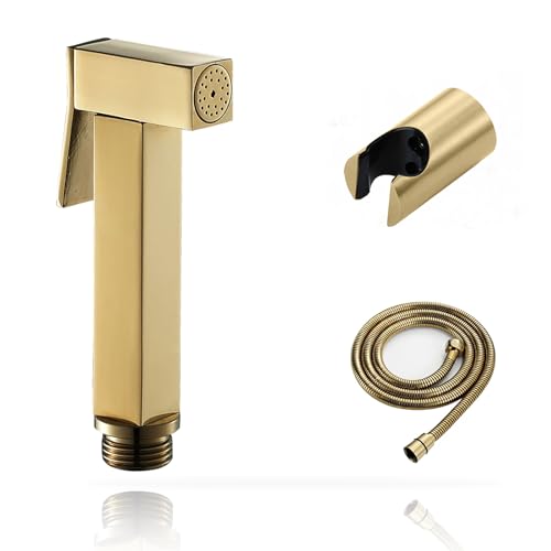 Handheld Bidet Sprayer for Toilet, Cloth Diaper Sprayer with Wall Mounts (ABS) and Hand Held Bidet Bathroom Hose (Stainless Steel), Jet Spray for Toilet, Muslim Shower, Easy to Install (Gold) - color: Gold