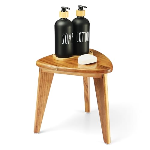 Teak Shower Stool, Teak Shower Bench, 12'' Spa Shower Foot Rest for Shaving Legs, Waterproof Wood Chair for Inside Shower, Organizer Wooden Stool, Corner Seat for Bathroom Livingroom - size: 12"H
