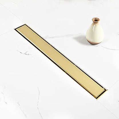 18" Linear Shower Drain Brushed Gold Drain with Tile Insert Grate | AISI 304 Stainless Steel Fast Drainage Rectangle Hidden Shower Trench,Detachable Hair Catcher Easy to install,Leveling Feet - color: Gold, size: 18 Inch (No Base)