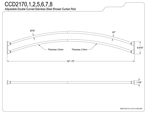 Kingston CCD2177 Double Curved Shower Curtain Rod, Brushed Brass