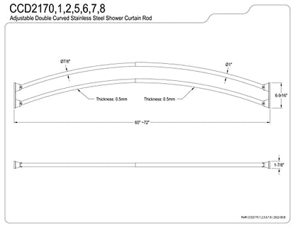 Kingston CCD2177 Double Curved Shower Curtain Rod, Brushed Brass