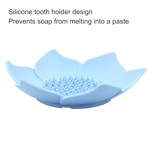 4 Pack Silicone Soap Dishes, Petal Shape | Bar Soap Holder, Bathroom Counter Bathtub Shower, Waterfall Drainer Kitchen, Easy Dry Self Draining