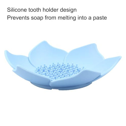 4 Pack Silicone Soap Dishes, Petal Shape | Bar Soap Holder, Bathroom Counter Bathtub Shower, Waterfall Drainer Kitchen, Easy Dry Self Draining