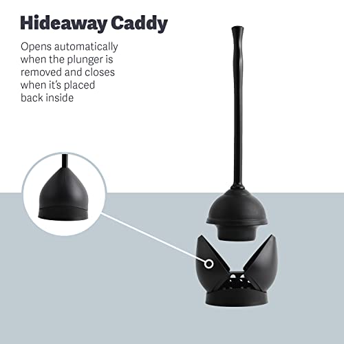 Casabella Toilet Plunger and Hideaway Caddy Combo for Bathrooms, 2-Piece Heavy-Duty Set, Black - size: 6.5" x 6.5" x 19.78" (Pack of 1), style: Hideaway Plunger