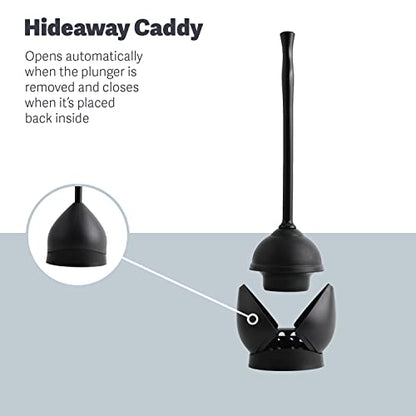 Casabella Toilet Plunger and Hideaway Caddy Combo for Bathrooms, 2-Piece Heavy-Duty Set, Black - size: 6.5" x 6.5" x 19.78" (Pack of 1), style: Hideaway Plunger