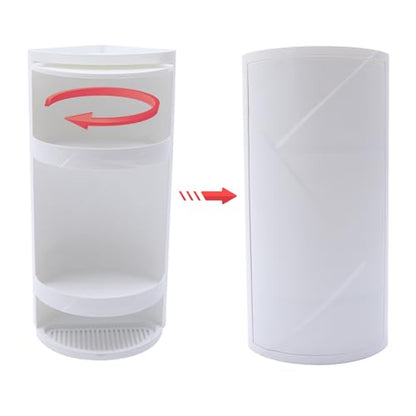 3 Tier Corner Shelf Stand, Cosmetic Skincare Organizer for Bathroom & Vanity, Tabletop Storage Rack Cabinet for Small Space, Waterproof Stand with 360° Rotating Door, 8 x 8 x 23.6 in, White