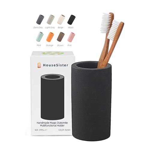 Fast-Drying Diatomite Toothbrush Holder - Bathroom Countertop Organizer Stand for Toothpaste, Makeup Brushes, Razors & Accessories (Black) - color: Black
