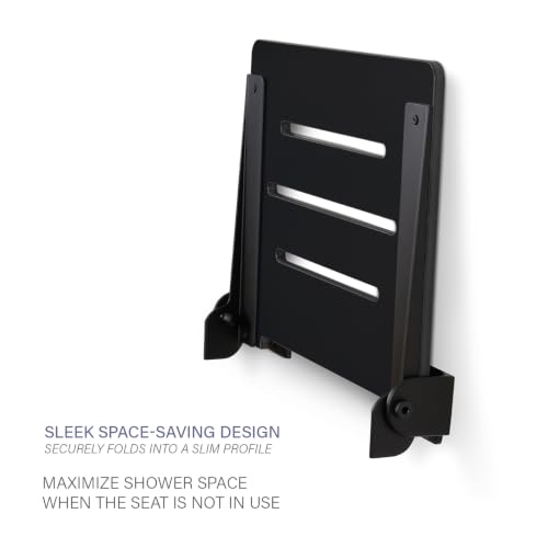 Seachrome 18 inch Silhouette Slimline Folding Wall Mount Shower Bench Seat, Matte Black Seat with Matte Black Frame - color: Matte Black Seat With Matte Black Frame