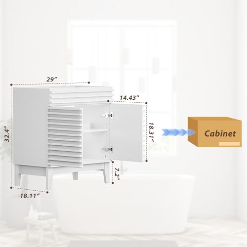 APRILSOUL 30" Bathroom Vanity, Mid-Century Bathroom Vanity Cabinet with 2 Soft Closing Doors, Freestanding Bathroom Cabinet, Particleboard Frame with Wood Grain Laminate, White (Sink Not Included) - color: White, size: 30 Inch