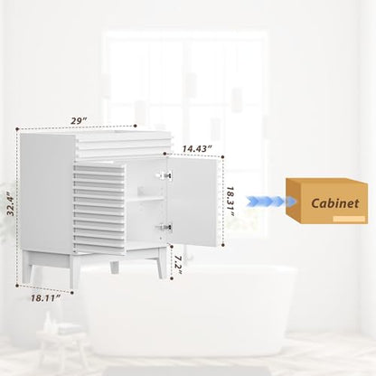 APRILSOUL 30" Bathroom Vanity, Mid-Century Bathroom Vanity Cabinet with 2 Soft Closing Doors, Freestanding Bathroom Cabinet, Particleboard Frame with Wood Grain Laminate, White (Sink Not Included) - color: White, size: 30 Inch