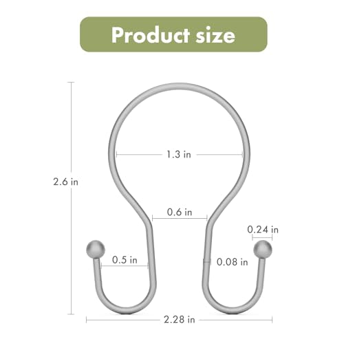AmazerBath Silver Shower Curtain Hooks, Shower Curtain Rings, Simple Double Shower Curtain Hooks Rust Proof, Metal Smooth Glide Shower Hooks for Shower Curtain Rod, 12 Pcs Shower Rod Hooks - color: Space Silver, style: Minimalist - Double Shower Hooks