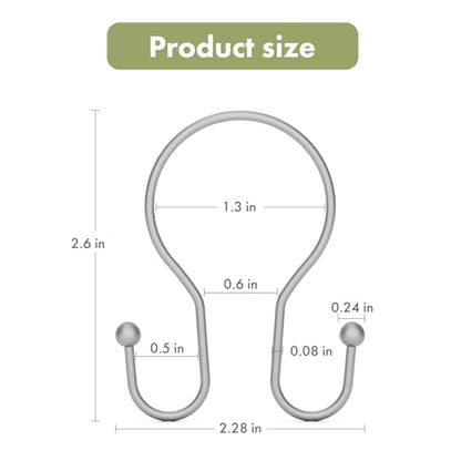 AmazerBath Silver Shower Curtain Hooks, Shower Curtain Rings, Simple Double Shower Curtain Hooks Rust Proof, Metal Smooth Glide Shower Hooks for Shower Curtain Rod, 12 Pcs Shower Rod Hooks - color: Space Silver, style: Minimalist - Double Shower Hooks
