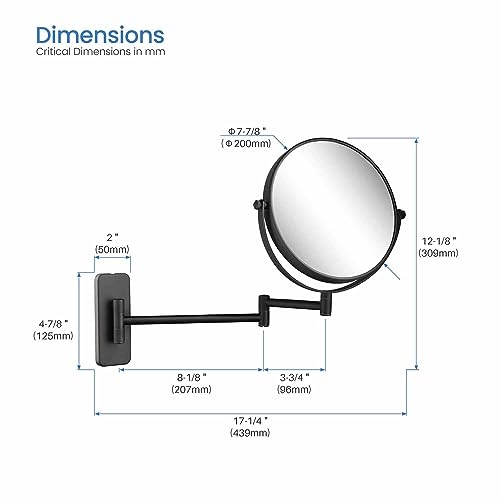 Circular Wall Mount Makeup Mirror, Dual-Sided 1x/5x Magnifying Mirror with Extendable Arm, 360° Swivel, Solid Brass Construction for Durability and Style (Matte Black - KMM100) - color: Matte Black