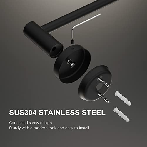 Adjustable Black Towel Bar, Stainless Steel Towel Rod for Bathroom | Length 16 to 27.6 Inch, Wall Mounted Towel Rack, Shower Towel Hanger, Extendable Towel Rod for Washroom Kitchen with S Hooks - color: Black