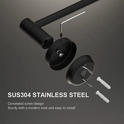 Adjustable Black Towel Bar, Stainless Steel Towel Rod for Bathroom | Length 16 to 27.6 Inch, Wall Mounted Towel Rack, Shower Towel Hanger, Extendable Towel Rod for Washroom Kitchen with S Hooks - color: Black