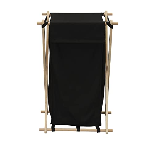 Household Essentials X-Frame Wood Laundry Hamper, Folding Wood Frame with Washable Poly-Cotton Bag,Black, Large - color: Black, style: Hamper