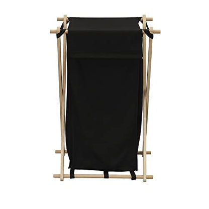 Household Essentials X-Frame Wood Laundry Hamper, Folding Wood Frame with Washable Poly-Cotton Bag,Black, Large - color: Black, style: Hamper