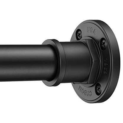 Industrial Shower Curtain Rod - 2-in-1 Design Tension Curtain Rod - Rustproof Non-Slip 27 to 43 Inch Stainless Steel, Matte Black Window Curtain Rod - color: Matte Black, size: 27-43 Inches
