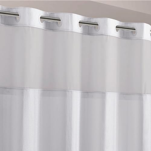 Hookless Waffle Stripe Shower Curtain Bright White 2-in-1 | Sheer Window Design | 71" x 74" | Flex-On Rings | Pack of 4 - color: Bright White Stripe, size: 71"W x 74"L (Pack of 4), style: Without Magnets